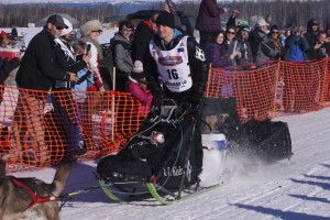 Dallas Seavey, pictured at then 2016 Iditarod Willow restart, was the first musher into McGrath. (Photo by Ben Matheson/Alaska Public Media.)