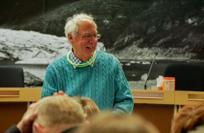 Juneau Mayor-elect Ken Koelsch addresses his supporters on election night at City Hall, March 15, 2015.