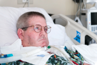 John Wilson, 61, at St. John’s Pleasant Valley Hospital in Camarillo, California, on February 24, 2016. Wilson has ALS, a degenerative neurological disorder commonly known as Lou Gehrig’s disease, and needs a ventilator to breathe. (Heidi de Marco/KHN)