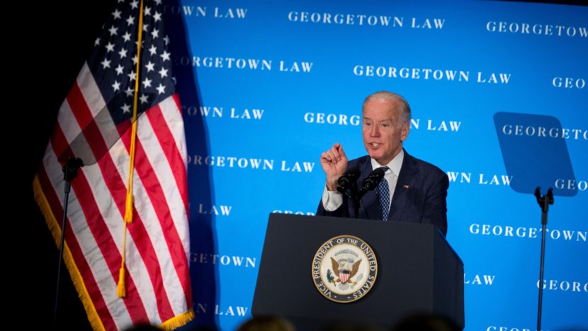 Vice President Biden speaks at the Georgetown Law Center Thursday. He argued why he believes Republicans should consider Obama's Supreme Court nominee. (Manuel Balce Ceneta/AP)