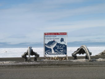 The welcome sign in Barrow, Alaska. (Creative Commons photo by Bob Johnston)