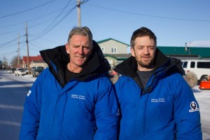 Neil Laughton (left) and James Bingham were recently rescued by U.S. Coast Guard off the Bering Strait. (Photo by Emily Russell/KNOM)
