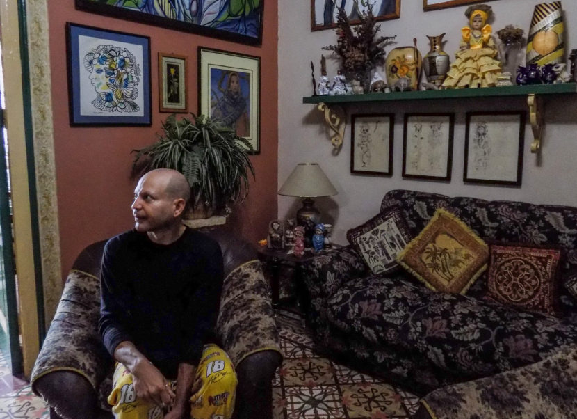 Some of the artwork in Martinez's Havana apartment were made by a friend from the sanitarium. The friend has since passed away. Rebecca Sananes for NPR