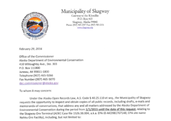 The beginning of Skagway’s FOIA request to ADEC. (Screenshot)