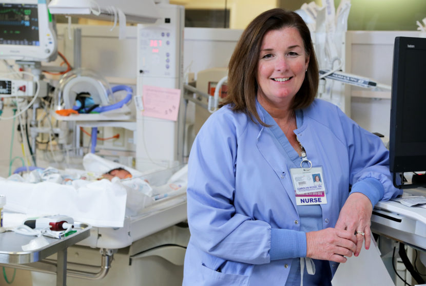 Carolyn Rossi, a registered nurse at the Hospital of Central Connecticut, says the opioid epidemic has required nurses who used to specialize in care for infants gain insights into caring for addicted mothers, as well. Rusty Kimball/Courtesy of Hartford HealthCare