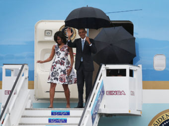 U.S. President Barack Obama and Michelle Obama arrive at Jose Marti International Airport on Airforce One for a 48-hour visit on March 20, 2016 in Havana, Cuba. Joe Raedle/Getty Images