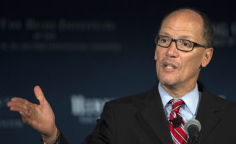 Labor Secretary Thomas Perez, pictured in 2015, says, "If you get hurt on [the] job, you still should be able to put food on the table, and these laws are really undermining that basic bargain."