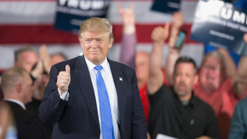 Republican presidential candidate Donald Trump campaigning Tuesday in Janesville, Wis. The Wisconsin primary is next Tuesday. (Scott Olson/Getty Images)