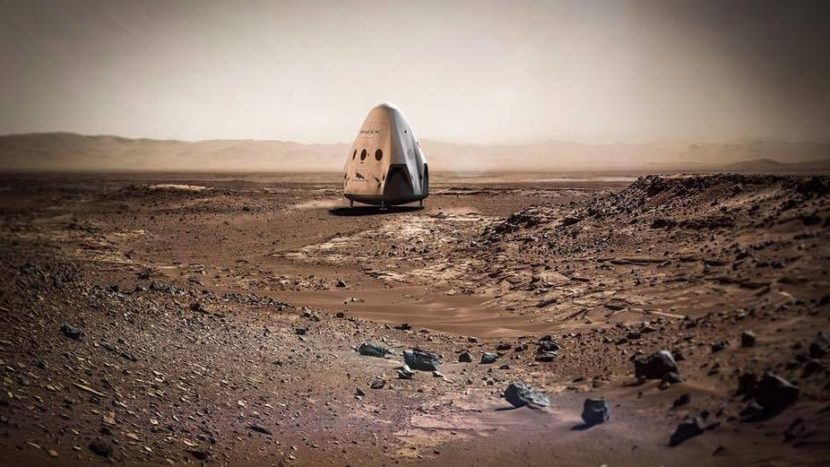 An artist's rendering of the "Red Dragon" capsule that SpaceX is planning to land on the surface of Mars — perhaps sometime in the next two years. SpaceX