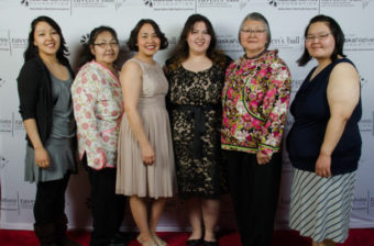 Savoonga Health Aides at the Healthy Alaska Natives Foundation Raven’s Ball. From left to right: Chantal Miklahook, Abby Seppilu, Briane Gologergen, Danielle Reynolds, Rosemary Akeya, and Dorothy Kava. (Photo courtesy of the Healthy Alaska Natives Foundation)