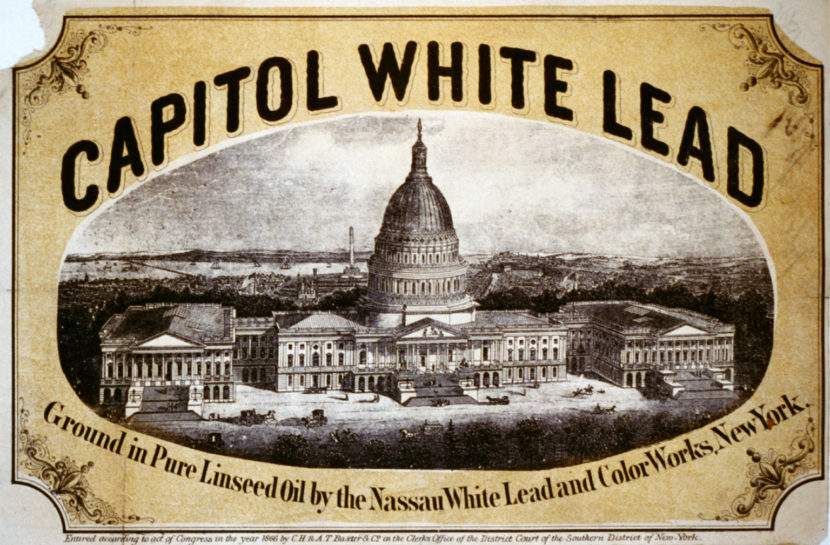 Capitol White Lead paint advertisement from the 1860s. Lead used to be called the "useful metal" that could be added to many products, including paint. (C.H. & A.T. Baxter & Co./Library of Congress)