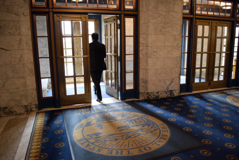 The main doors of the Alaska Capitol, Feb. 24, 2015. (Photo by Skip Gray/360 North)