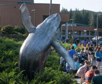 Bronze whale sculpture at UAS