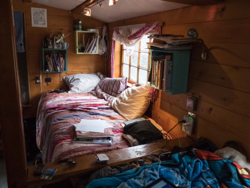 Carrie Joy and her son William's bed against the wall. (Photo by David Purdy/KTOO)