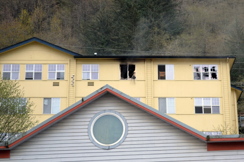 Capital City Fire/Rescue responded to a fire at the Channel View Apartments on Gastineau Avenue Sunday afternoon. (Photo by Jennifer Canfield/KTOO)