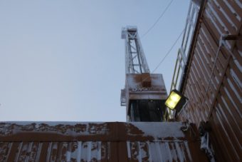A Doyon drill rig putting in new wells at the ConocoPhillips CD5 drill site on the North Slope. (Photo by Rachel Waldholz/APRN)
