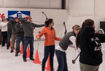 Participants in the archery event during the 19th Annual Legislative Team Shoot. (Photo by David Purdy/KTOO)