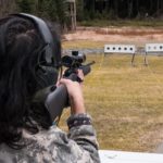 Cathy Tilton participates in the rifle event during the 19th Annual Legislative Team Shoot. (Photo by David Purdy/KTOO)