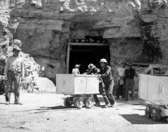 Navajo miners work at the Kerr-McGee uranium mine at Cove, Ariz., on May 7, 1953. AP