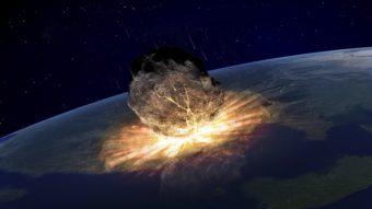 Artwork of an asteroid (not to scale) hitting Earth. Andrzej Wojcicki/Getty Images/Science Photo Library RF