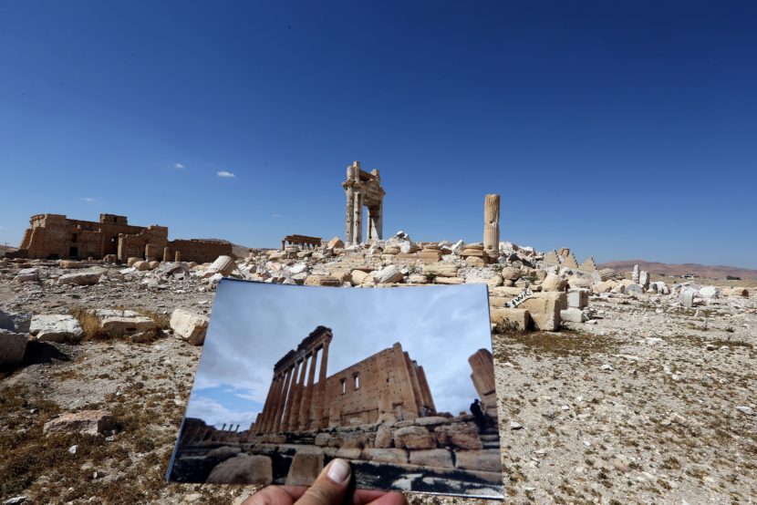 A photo of the Temple of Bel taken on March 14, 2014, in front of the remains of the historic temple as seen on Thursday.
