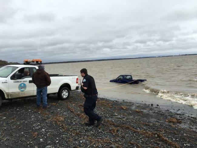 Isuzu pickup truck caught by tide Kanakanak Beach Dillingham, May 10 2016