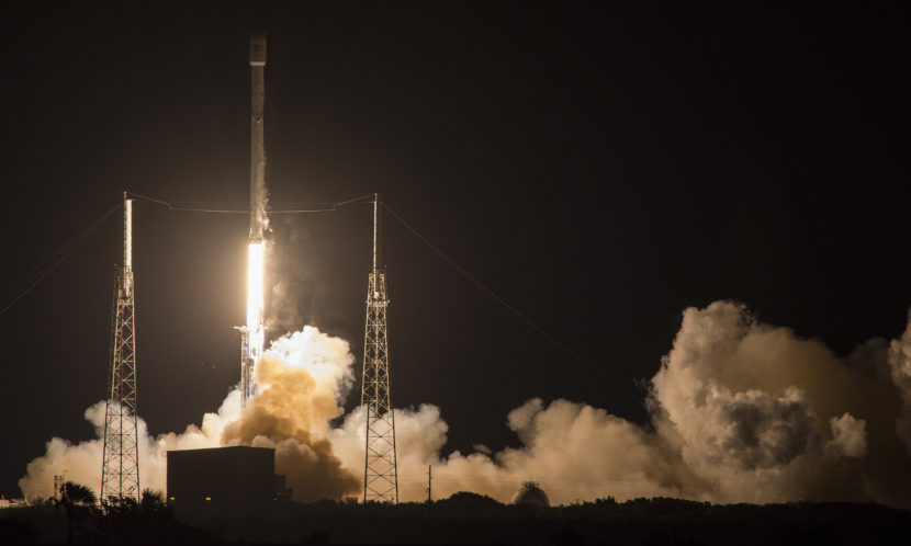 The SpaceX Falcon 9 rocket launches at Cape Canaveral, Fla., early Friday morning, carrying a communications satellite into space. SpaceX/Flickr