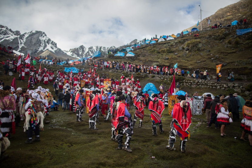 The yearly festival is called Qoyllur Riti — Snow Star in the Quechua language. Wearing traditional garb as well as special outfits made for the event, worshipers travel many miles by truck, then face a steep six-hour hike to get to the site. Sebastian Castañeda Vita