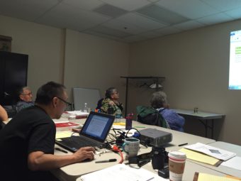 A group of Yup’ik translators meet to develop a glossary of election terms in Yup’ik. (Photo by Anne Hillman/KSKA)