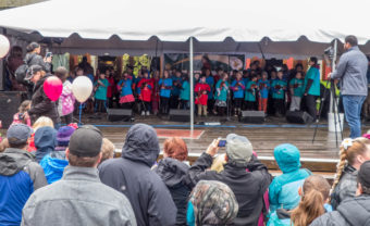 Students perform onstage at the 2016 Juneau Maritime Festival (Photo by David Purdy/KTOO)