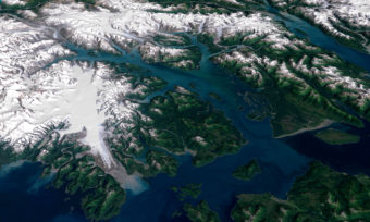 Visualization of Glacier Bay, based on Landsat imagery and USGS elevation data