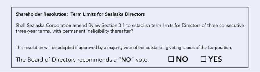 A resolution calling for term limits is before Sealaska's 22,000 shareholders.