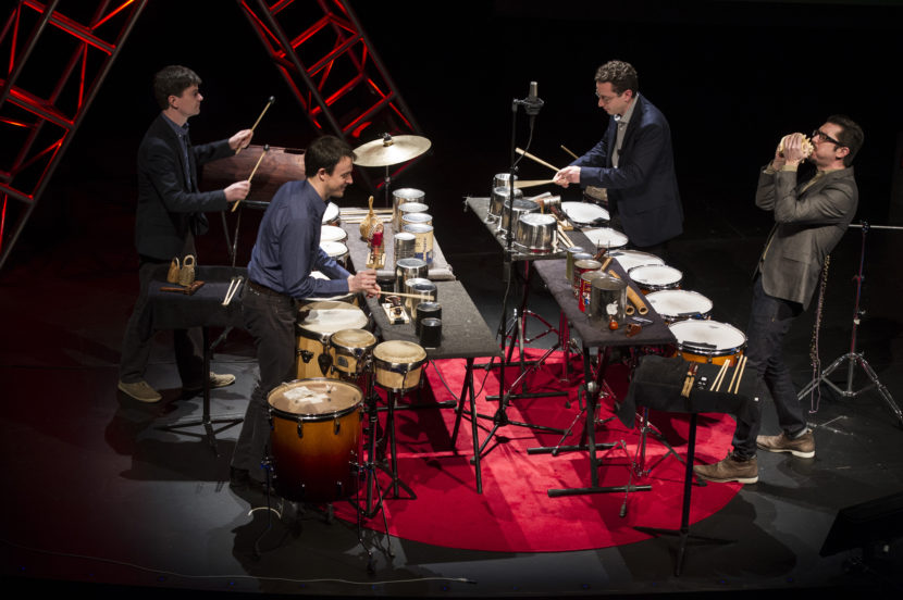 Jan. 21, 2014; Ensemble, Third Coast Percussion deliver their talk titled, "Never Compromise, Collaborate," followed by a performance during the TEDxUND 2014 event in the Debartolo Performing Arts Center. (Photo by Barbara Johnston/Courtesy Third Coast Percussion)