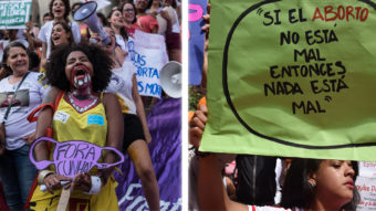 Countries in Latin America have a range of laws regarding abortion, from completely prohibited to no restrictions. Above: Women in Brazil (at left) demonstrate for abortion rights; a woman at a march in Paraguay (at right) holds a poster reading "If Abortion is Not Wrong, Then Nothing Is Wrong." Christophe Simon and Norberto Duarte/Getty Images