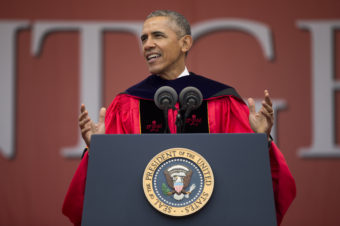 President Barack Obama speaks during Rutgers University's 250th Anniversary commencement ceremony on Sunday in New Brunswick, N.J. Evan Vucci/AP