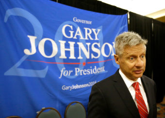 Former New Mexico Gov. Gary Johnson speaks to supporters and delegates at the National Libertarian Party Convention in Orlando, Florida