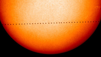 This composite image of observations by NASA and the ESA's Solar and Heliospheric Observatory shows the path of Mercury during its November 2006 transit. AP