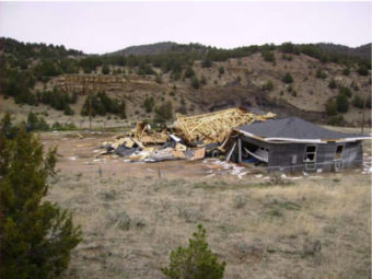 In 2007, Rick Kinder was building this house in Trinidad, Colo., when it blew up. An abandoned gas well leaking methane was underneath the house. (Photo courtesy Colorado Oil and Gas Conservation Commission)