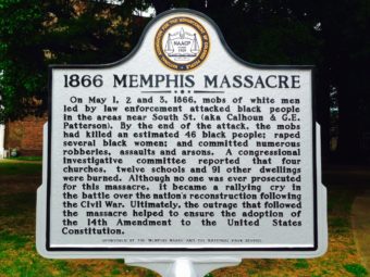 The sign, a private marker placed by the NAACP, and approved by the National Park Service, as it now stands in Army Park. Christopher Blank/WKNO-FM