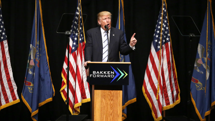 Donald Trump lays out his energy agenda at a press conference in Bismarck, N.D. Charles Rex Arbogast/AP