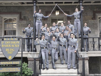 West Point cadets pose for a pre-graduation photo. The fist-raising is the center of an investigation by the military academy. Among the commentators on the incident is veteran John Burk, who posted this photo on his website. John Burk/Screen shot by NPR