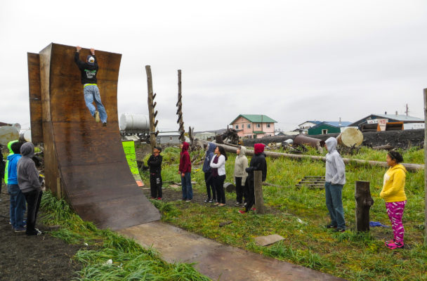 In November, Nick Hanson scales the Warped Wall at his ‘American Ninja Warrior’ obstacle course in Unalakleet. (Photo Laura Kraegel/KNOM)