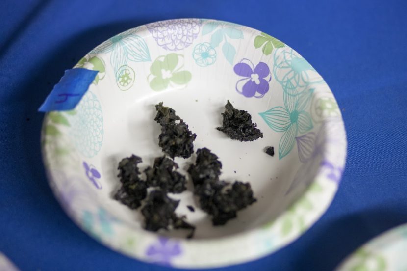 At the black seaweed contest, some entries were dried outdoors while others were dried in the oven. "It all depends on where you grew up," says judge Paul Johnson, who was raised in Angoon. (Photo by Rashah McChesney/KTOO)