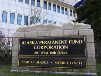 The Alaska Permanent Fund Corp.'s exterior sign, March 14, 2016. (Photo by Skip Gray/360 North)