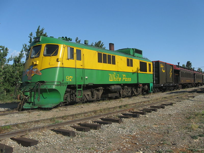 (Photo by Iwona Erskine-Kellie) White Pass Train, Klondike Highway, Yukon, Car Cross, Wikimedia Commons