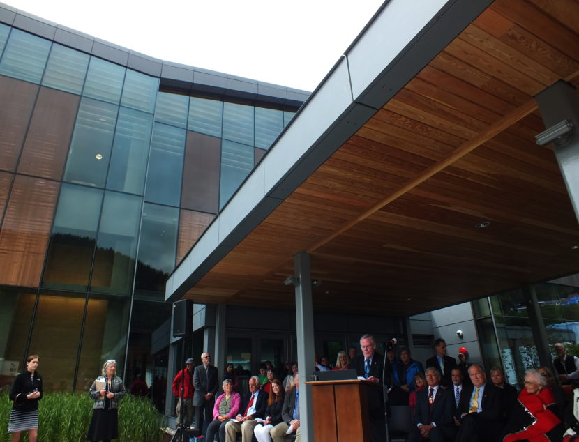 Juneau Sen. Dennis Egan addresses a crowd during grand opening of the Father Andrew P. Kashevaroff Library, Archives and Museum on June 6, 2016.