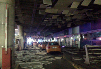 An entrance of the Ataturk Airport in Istanbul after explosions on Tuesday. DHA via AP