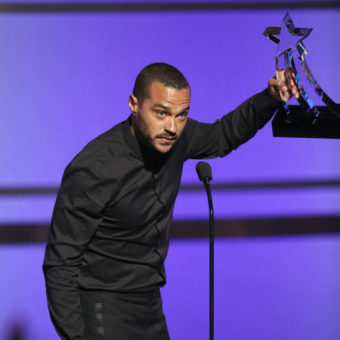 Jesse Williams accepts the humanitarian award at the BET Awards at the Microsoft Theater in Los Angeles on Sunday. Matt Sayles/Invision/AP