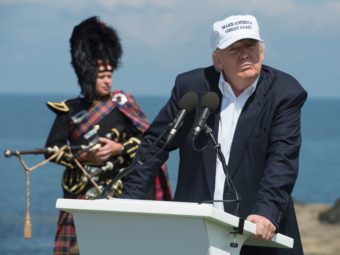 Donald Trump delivers a speech as he officially opens his Trump Turnberry hotel and golf resort in Scotland on Friday. Donald Trump hailed Britain's vote to leave the EU as "fantastic" shortly after arriving in Scotland. Oli Scarff/AFP/Getty Images