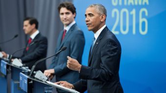 (L-R) Mexican President Enrique Pena Nieto, Canadian Prime Minister Justin Trudeau and President Obama held a press conference in Ottawa Wednesday. Brendan Smialowski/AFP/Getty Images